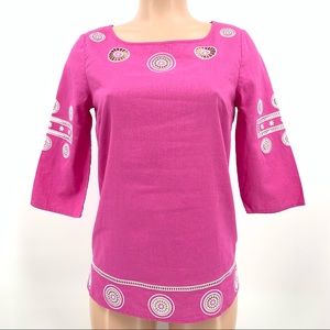 Lilly Pulitzer Linen Blend Pink Embroidered Tunic Top